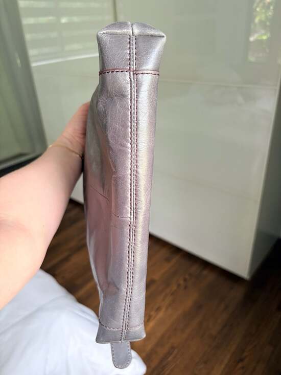 HOBO Treaty Gray Metallic Leather Crossbody Bag with Studded Strap - Picture 5 of 9